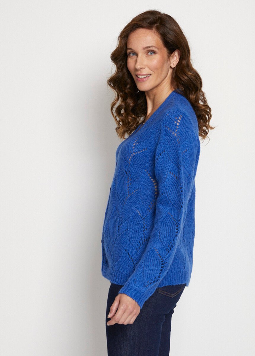 Openwork_knit_buttoned_V-neck_cardigan_Blue_DR1_slim