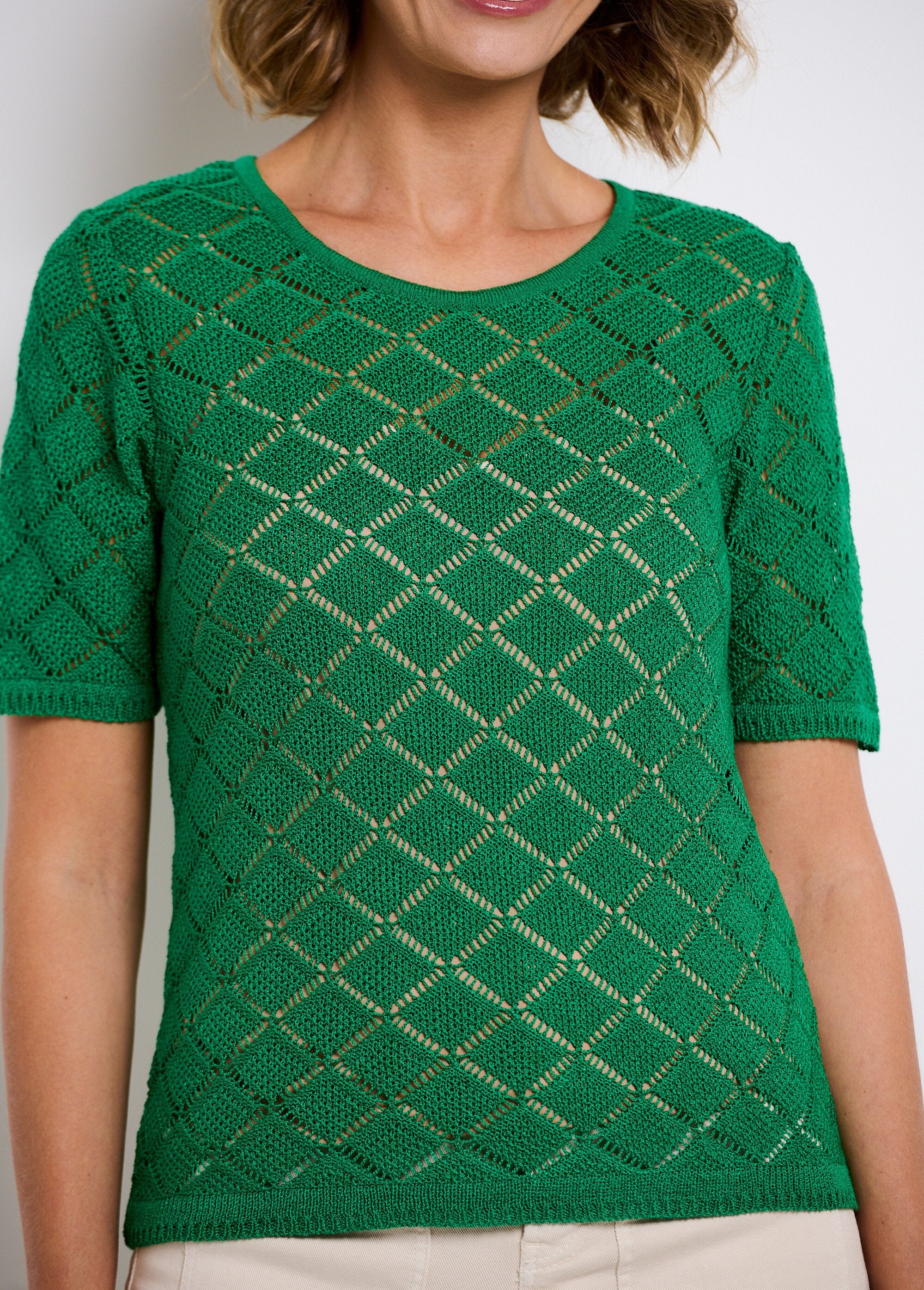 Thin,_short,_openwork,_short-sleeved_sweater_Green_DE1_slim