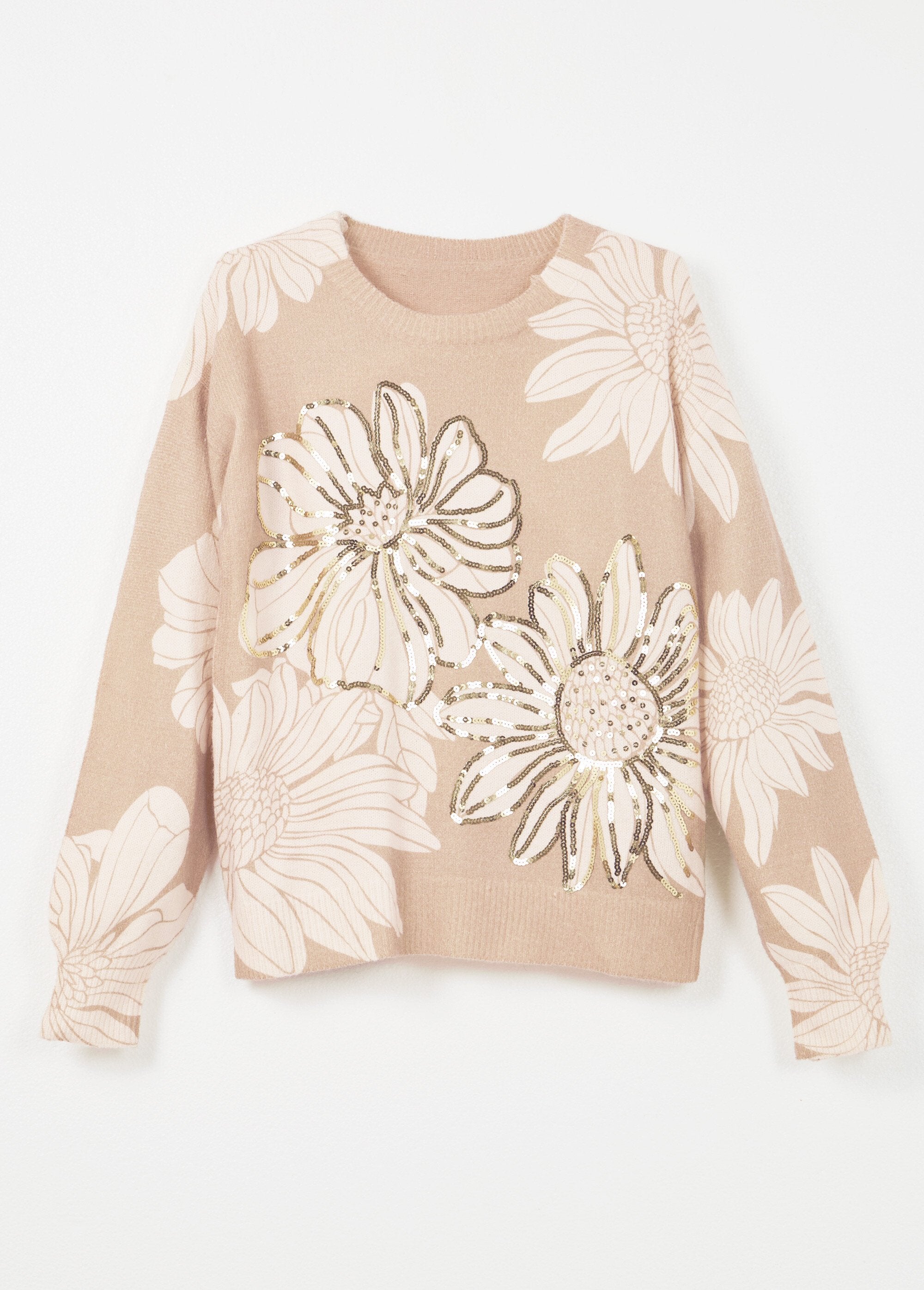 Fine_flower_print_sequin_sweater_with_round_neck_Beige_AP1_slim