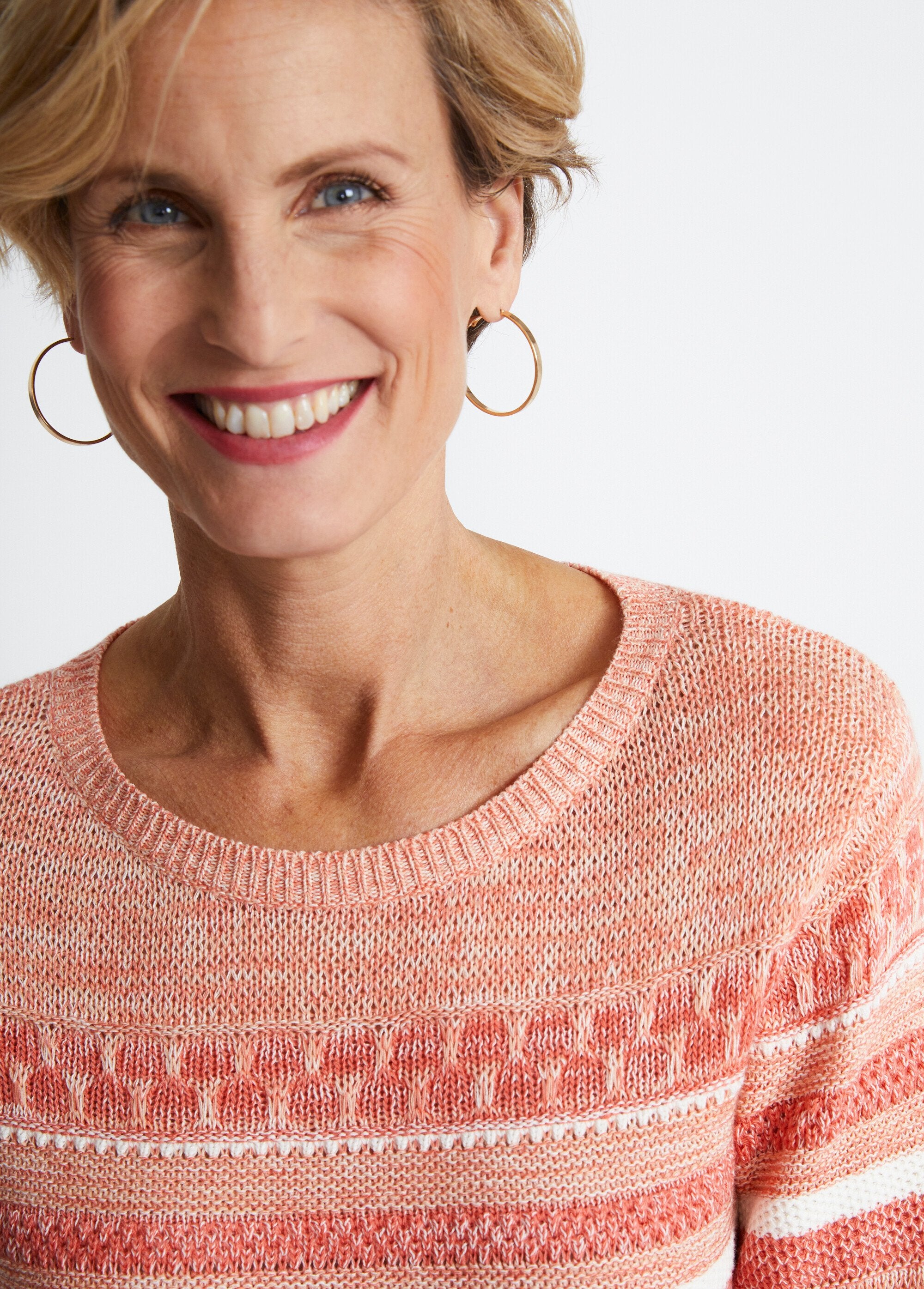 Striped_effect_3/4_sleeve_sweater_Apricot_DE1_slim