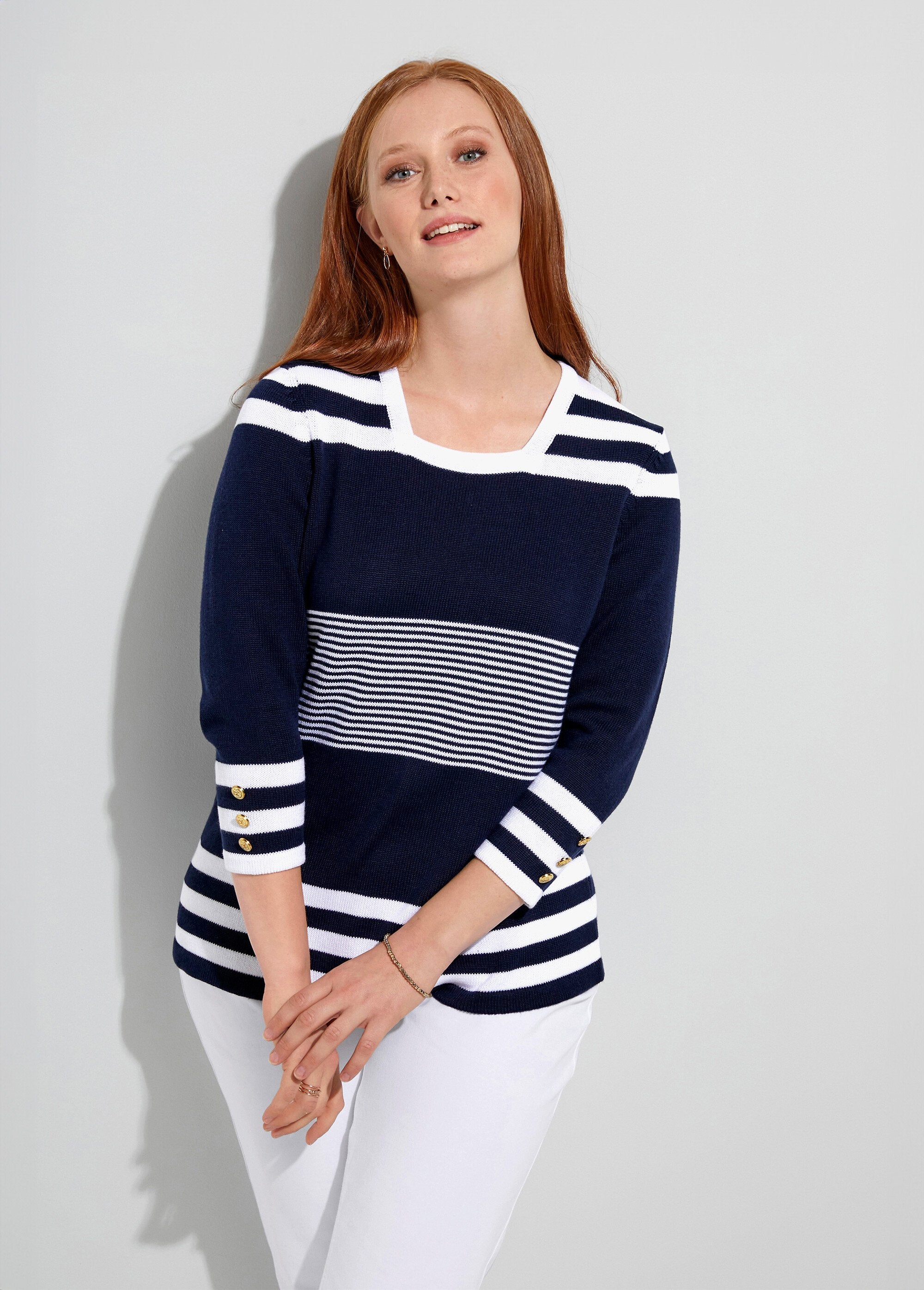 Striped_cotton_3/4_sleeve_sweater_Navy_and_white_FA1_curvy