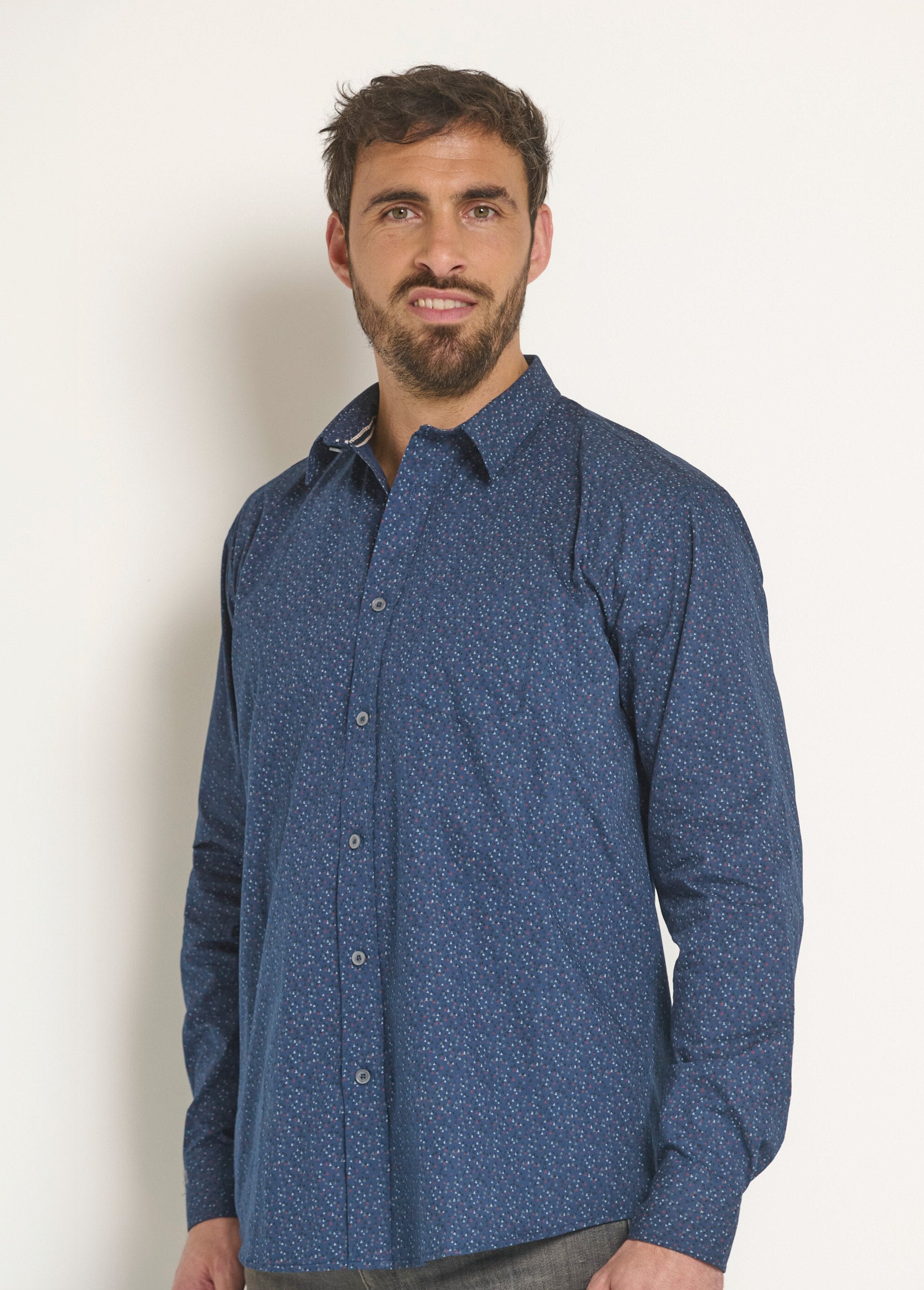 Long_sleeve_micro_pattern_cotton_shirt_Marine_DE1_slim