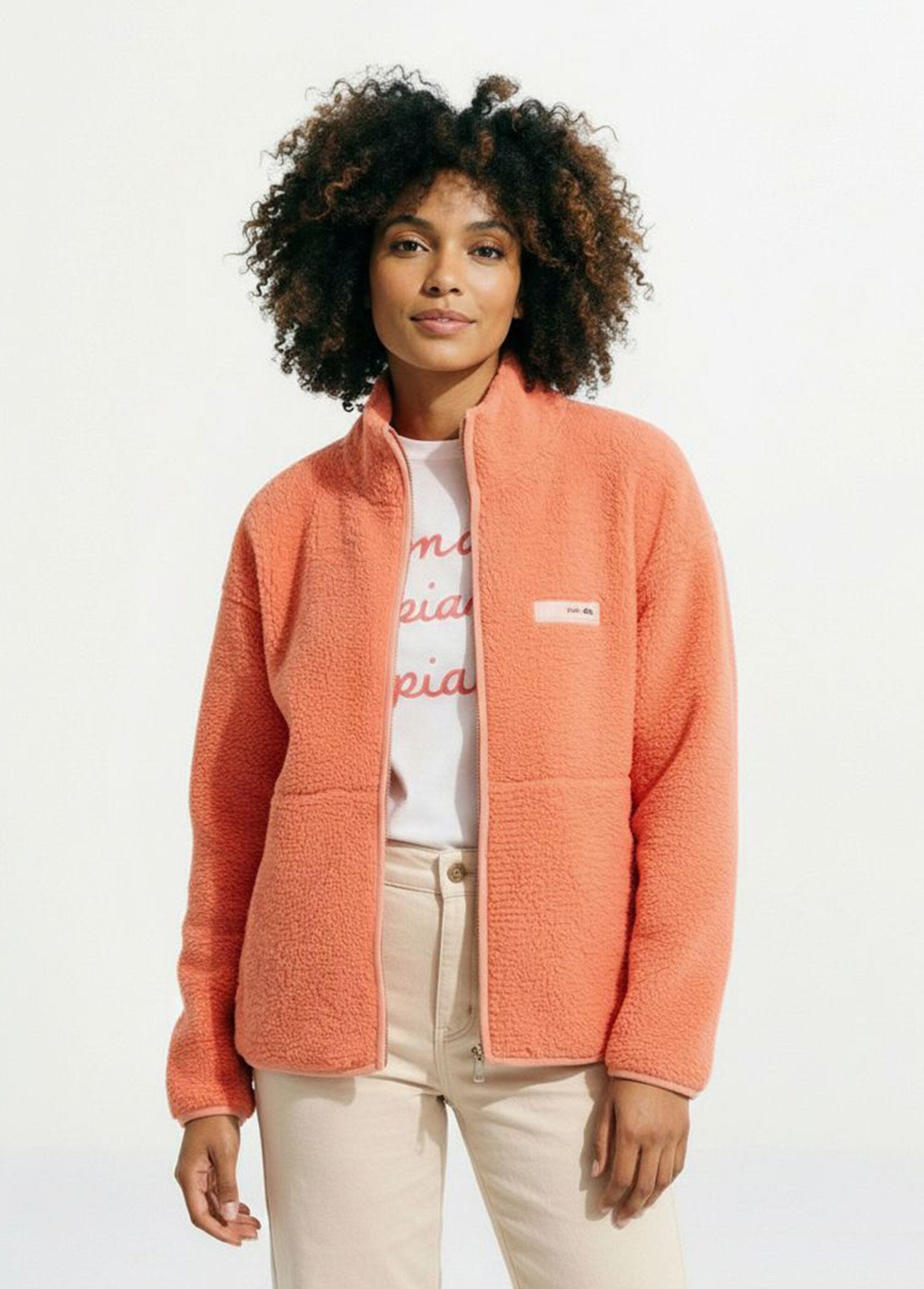 Gilet_zippé_chaud_polaire,_col_montant_Orange_FA1_slim