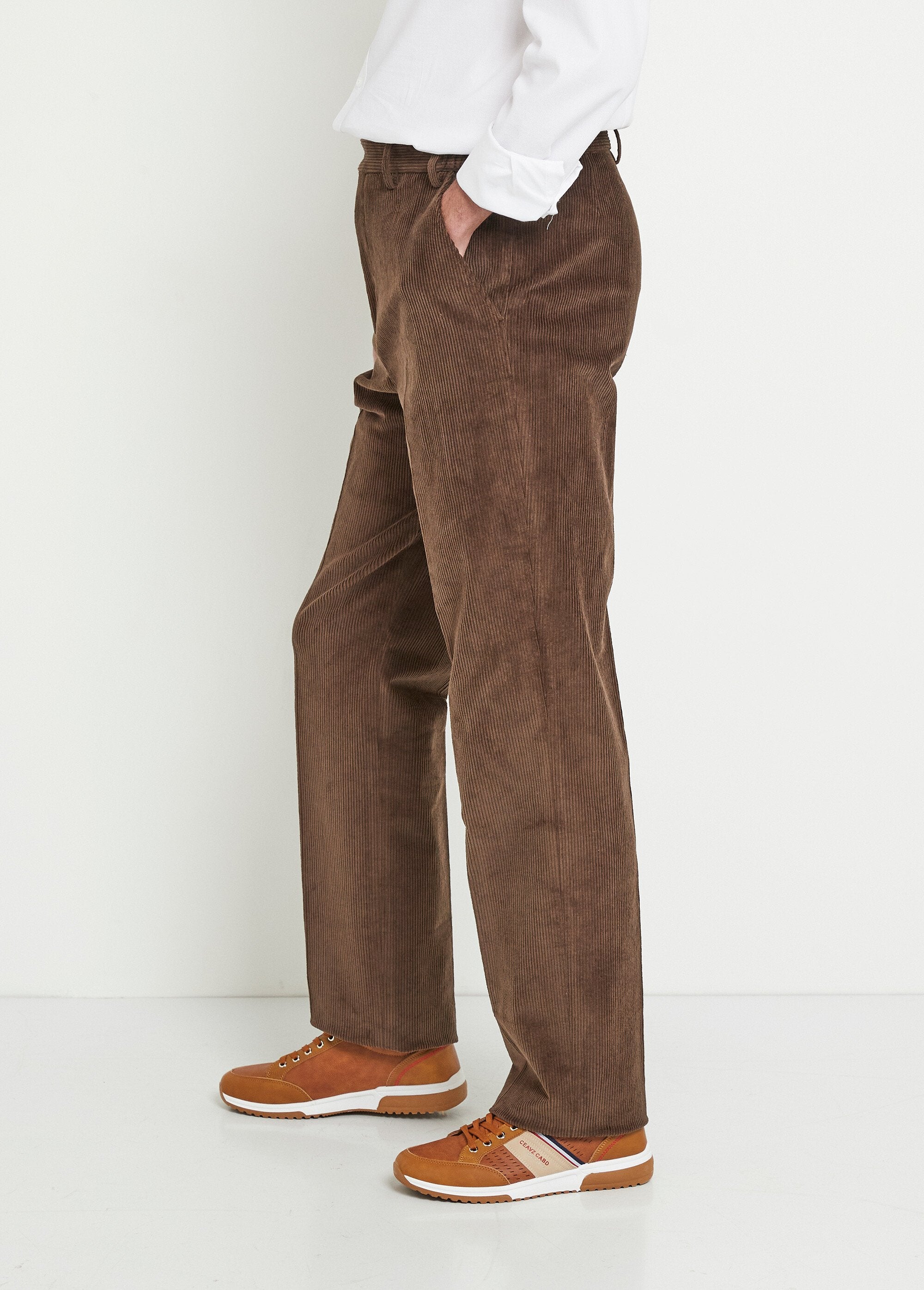 Pantalon_droit_ceinture_élastiquée_confort_Velours_marron_GA1_slim