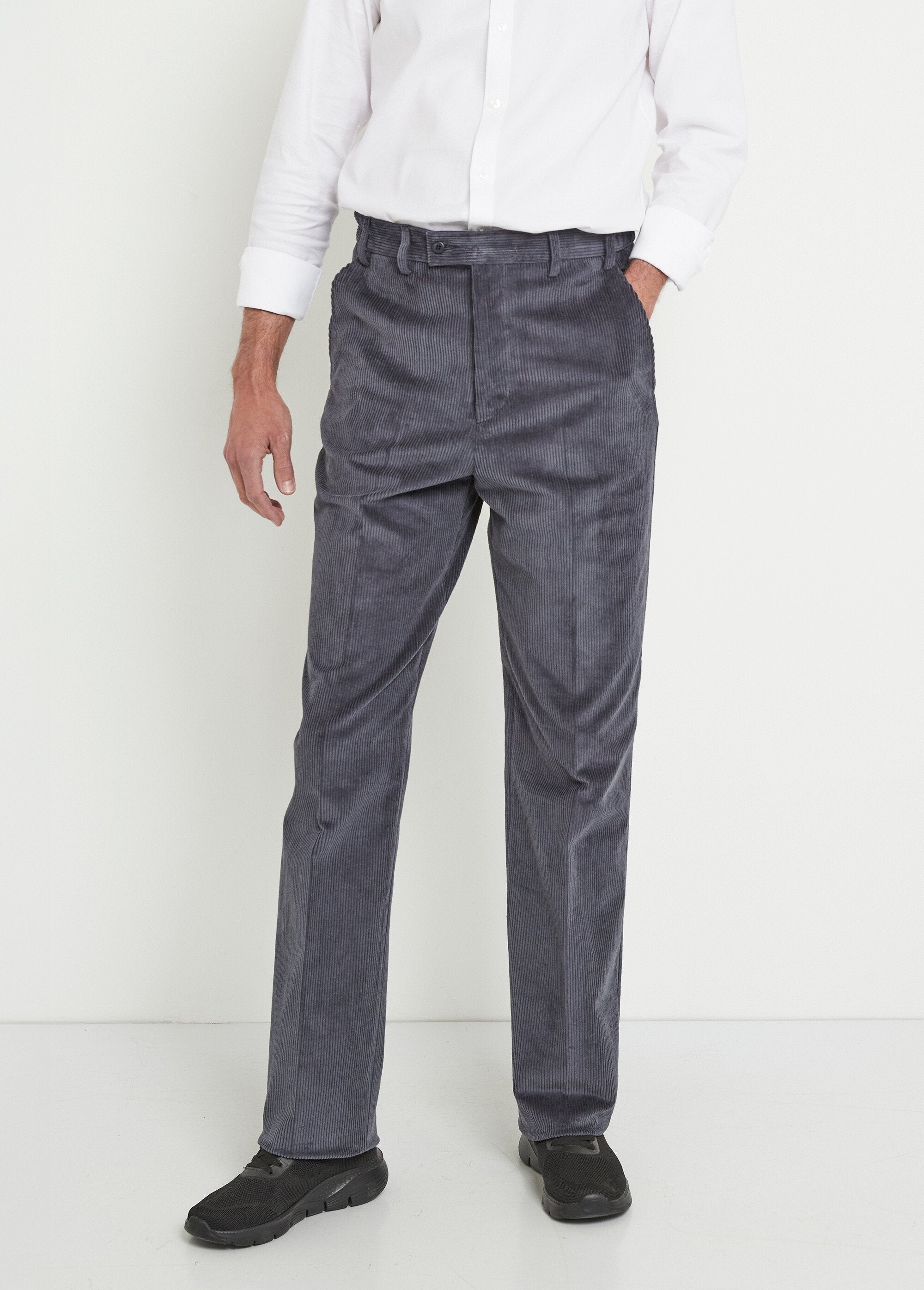 Pantalon_droit_ceinture_élastiquée_confort_Velours_marine_FA1_slim