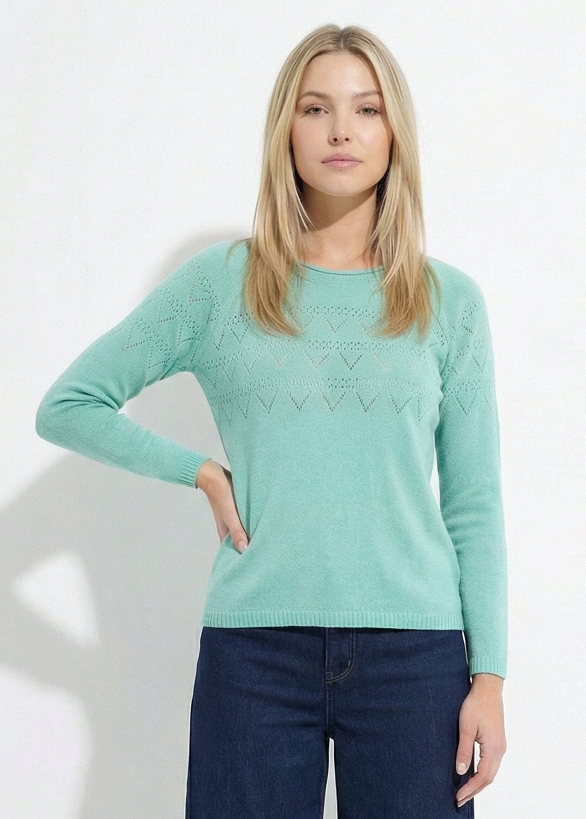 Pull_fin_ajouré_manches_longues_raglan_Vert_FA1_slim