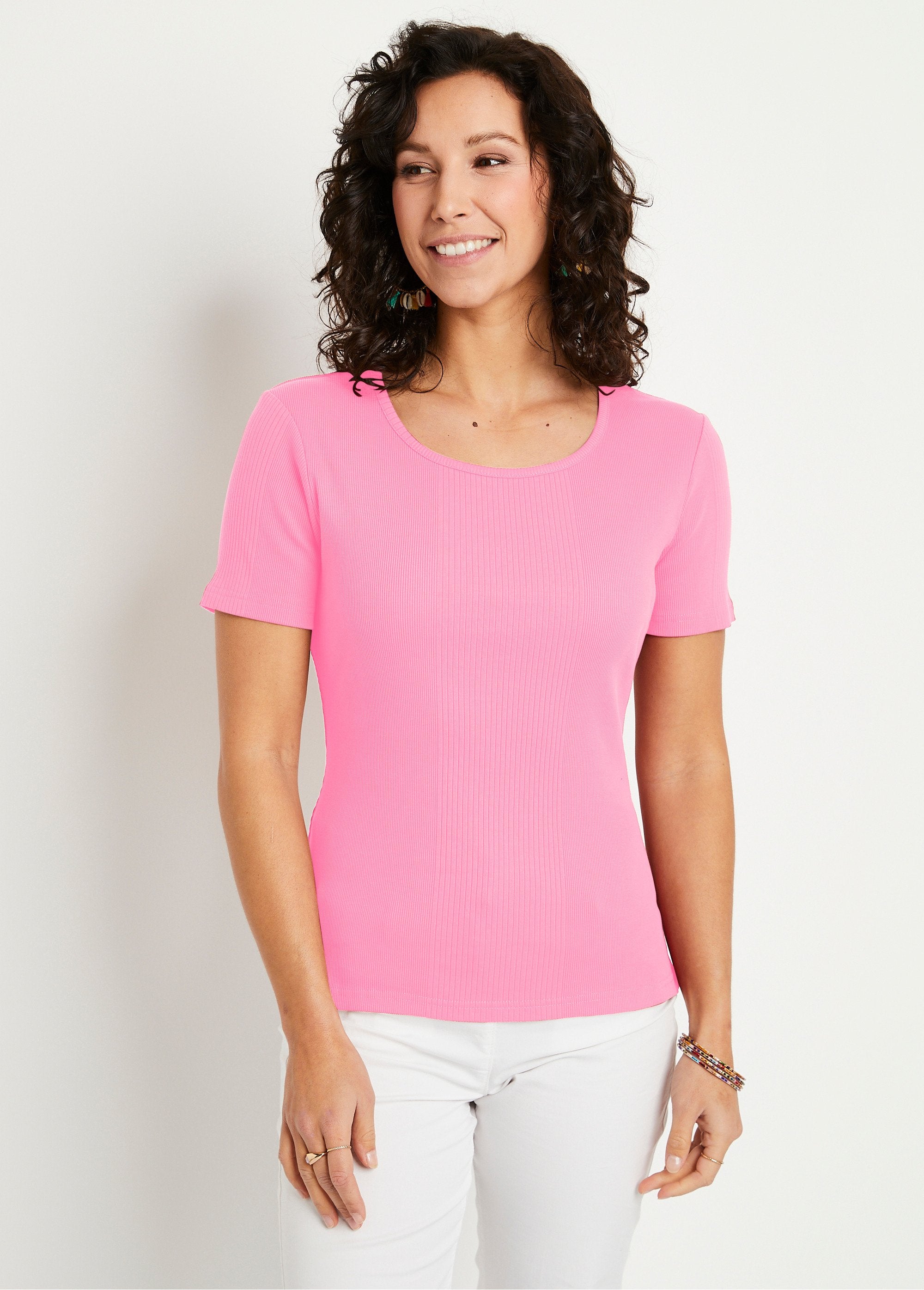 Short_ribbed_knit_round_neck_t-shirt_Pink_FA1_slim