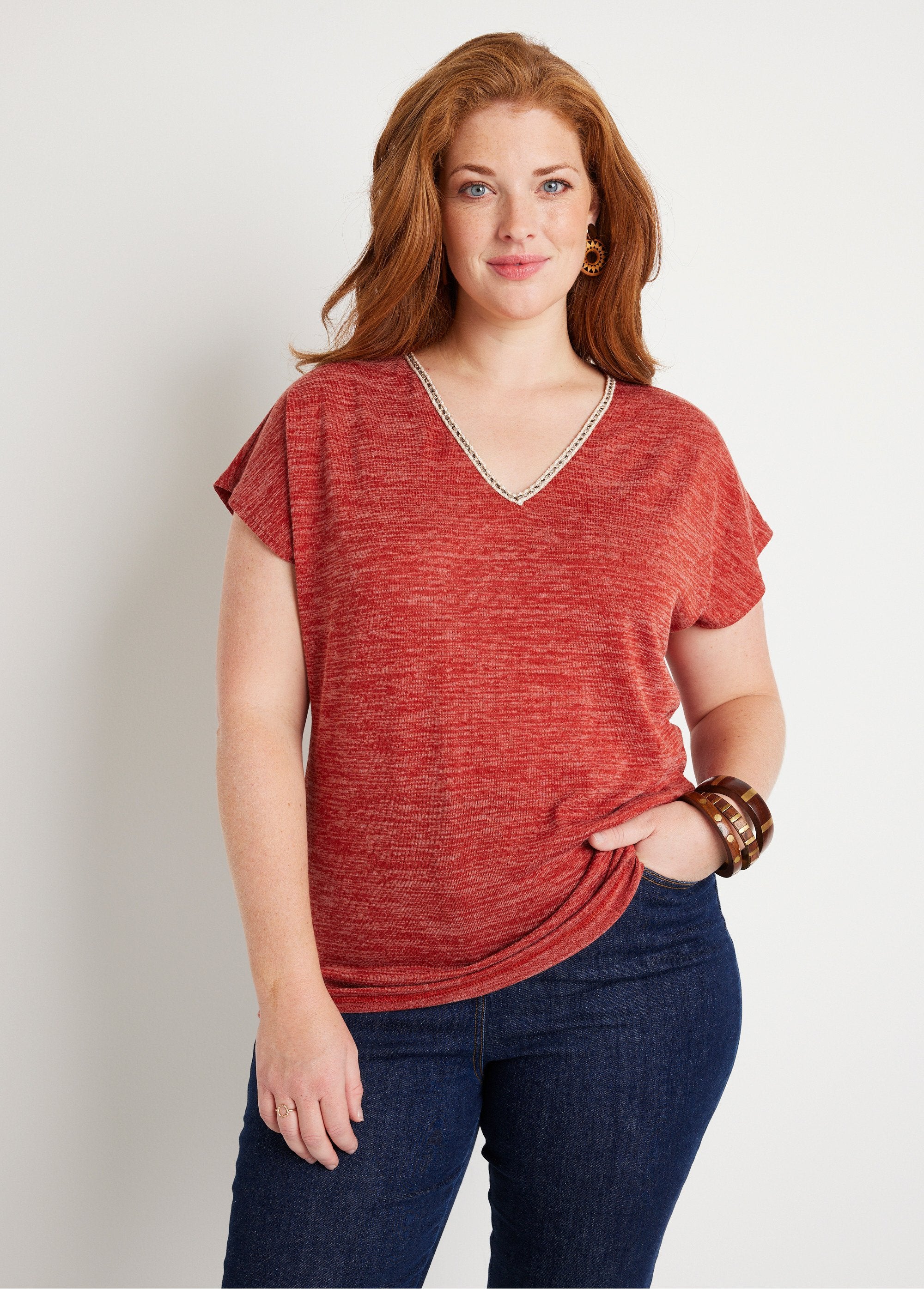 Short_plain_linen_effect_t-shirt_Paprika_FA1_curvy