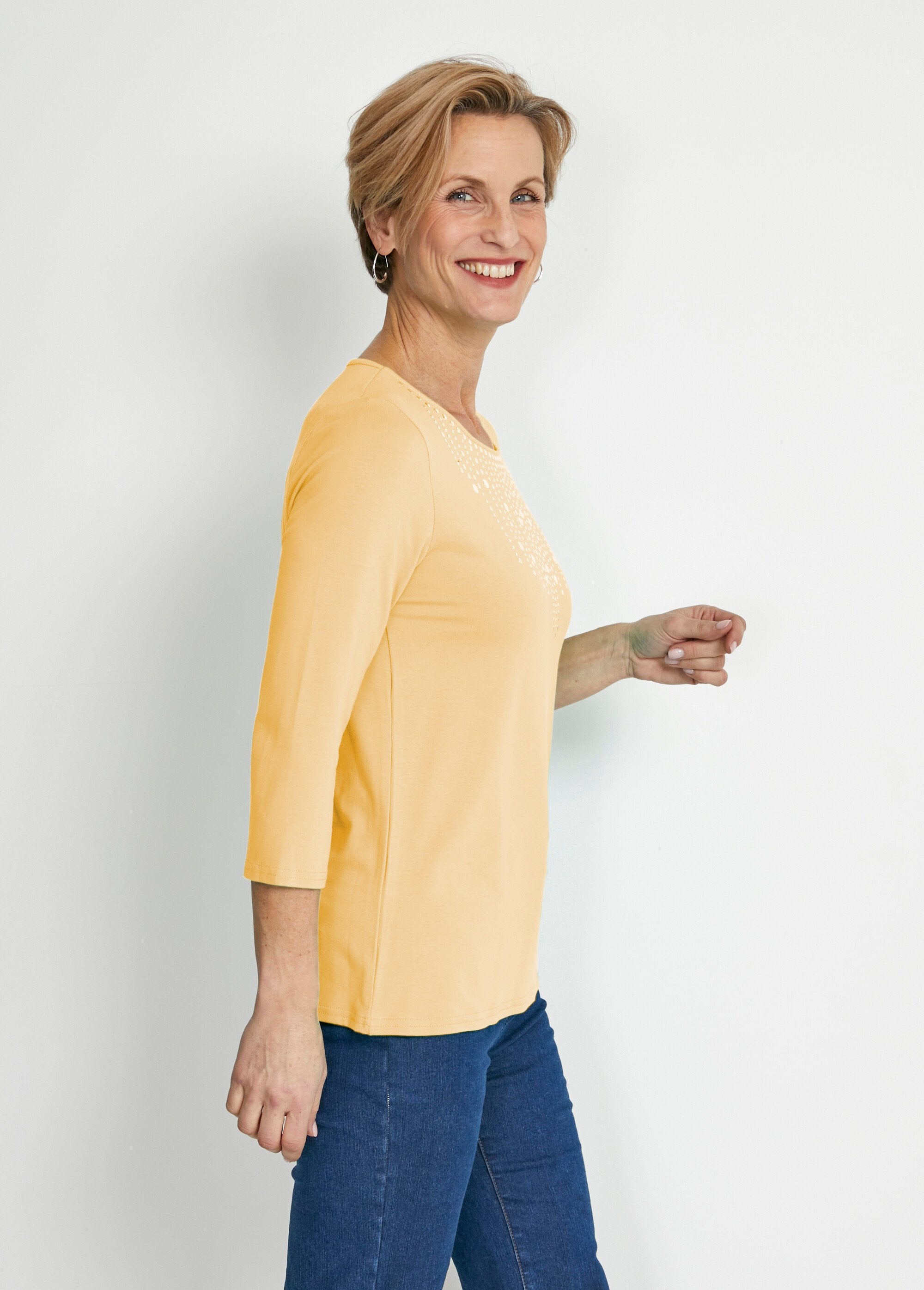 Fancy_studded_3/4_sleeve_t-shirt_YELLOW_DR1_slim