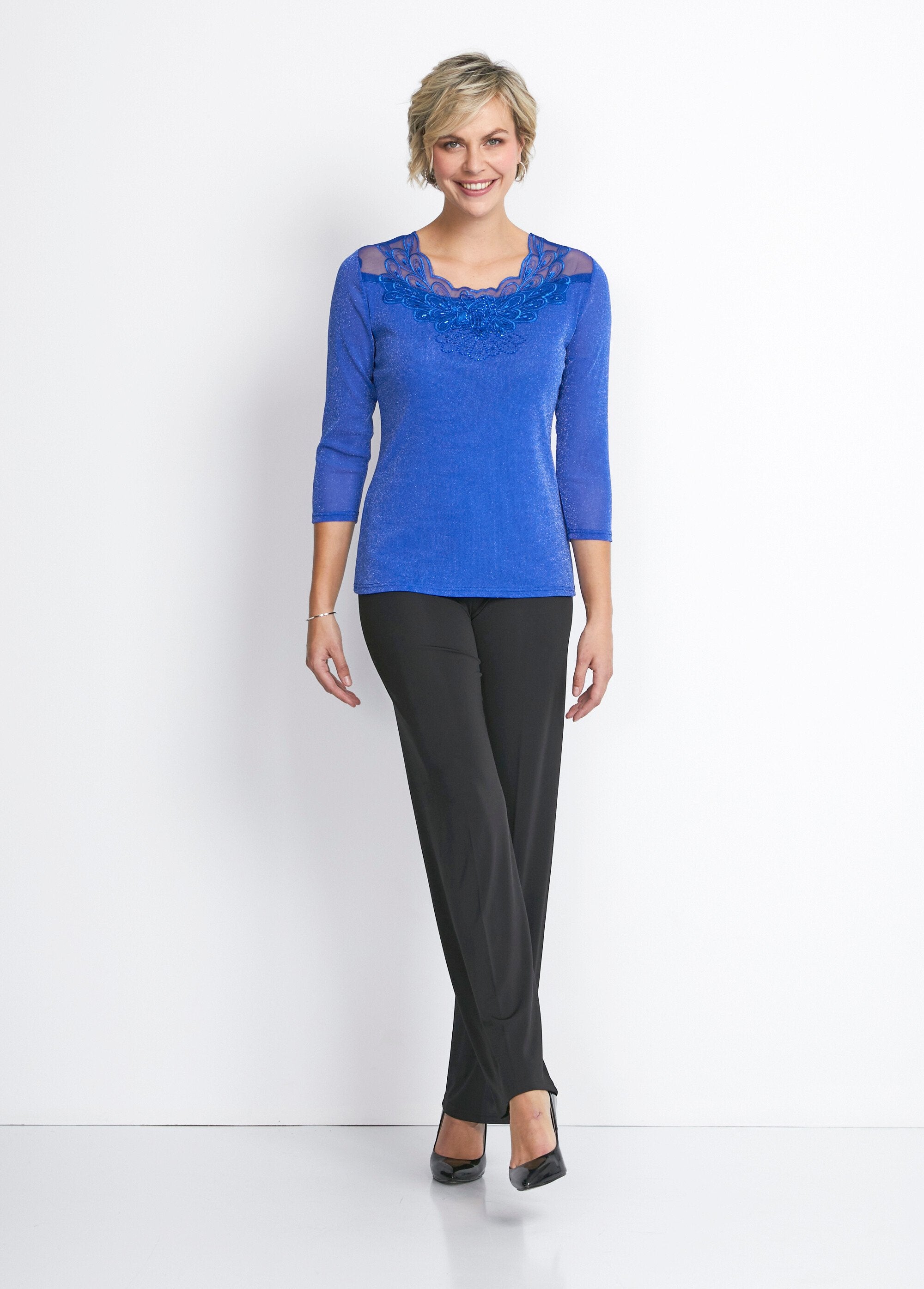 Shiny_embroidered_3/4_sleeve_t-shirt_Cobalt_blue_SF1_slim