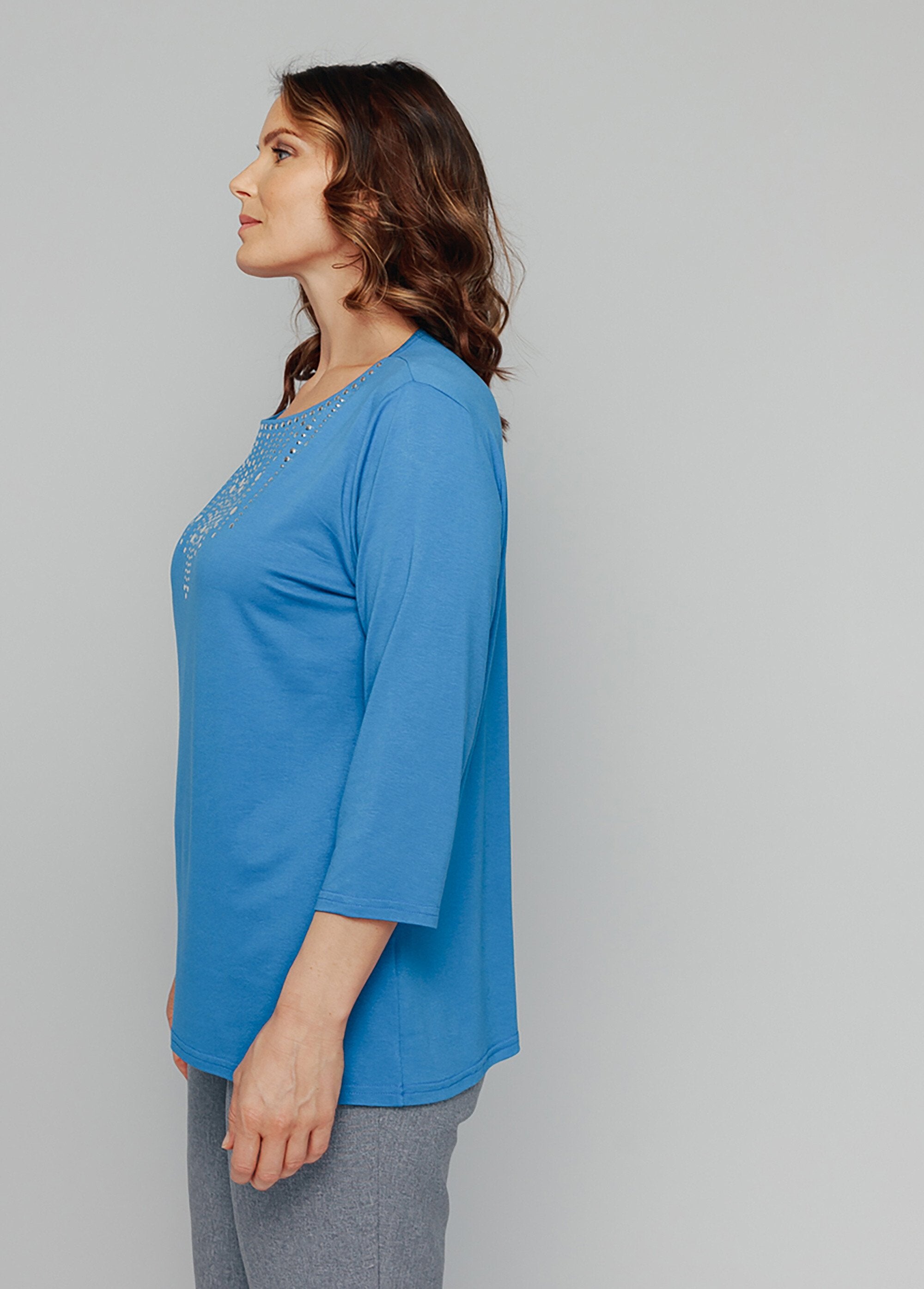 Fancy_studded_3/4_sleeve_t-shirt_Blue_DR1_curvy